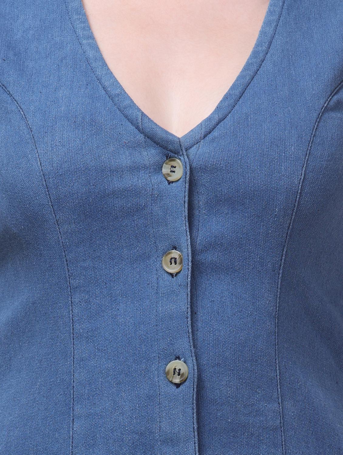 women solid sleeveless a-line denim dress - 21986574 - Standard Image - 4