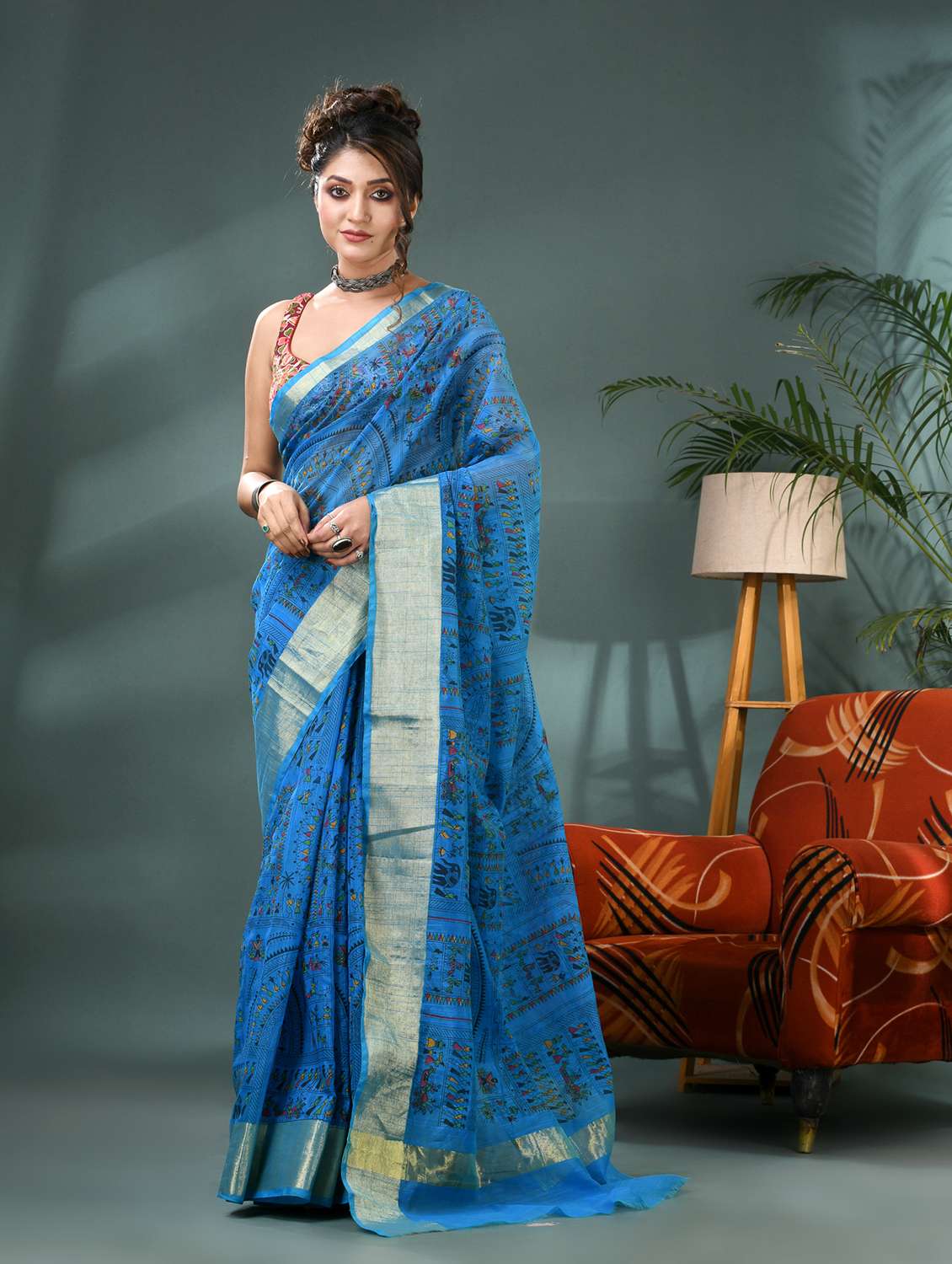 women warli printed bordered saree with blouse - 21986594 -  Standard Image - 1