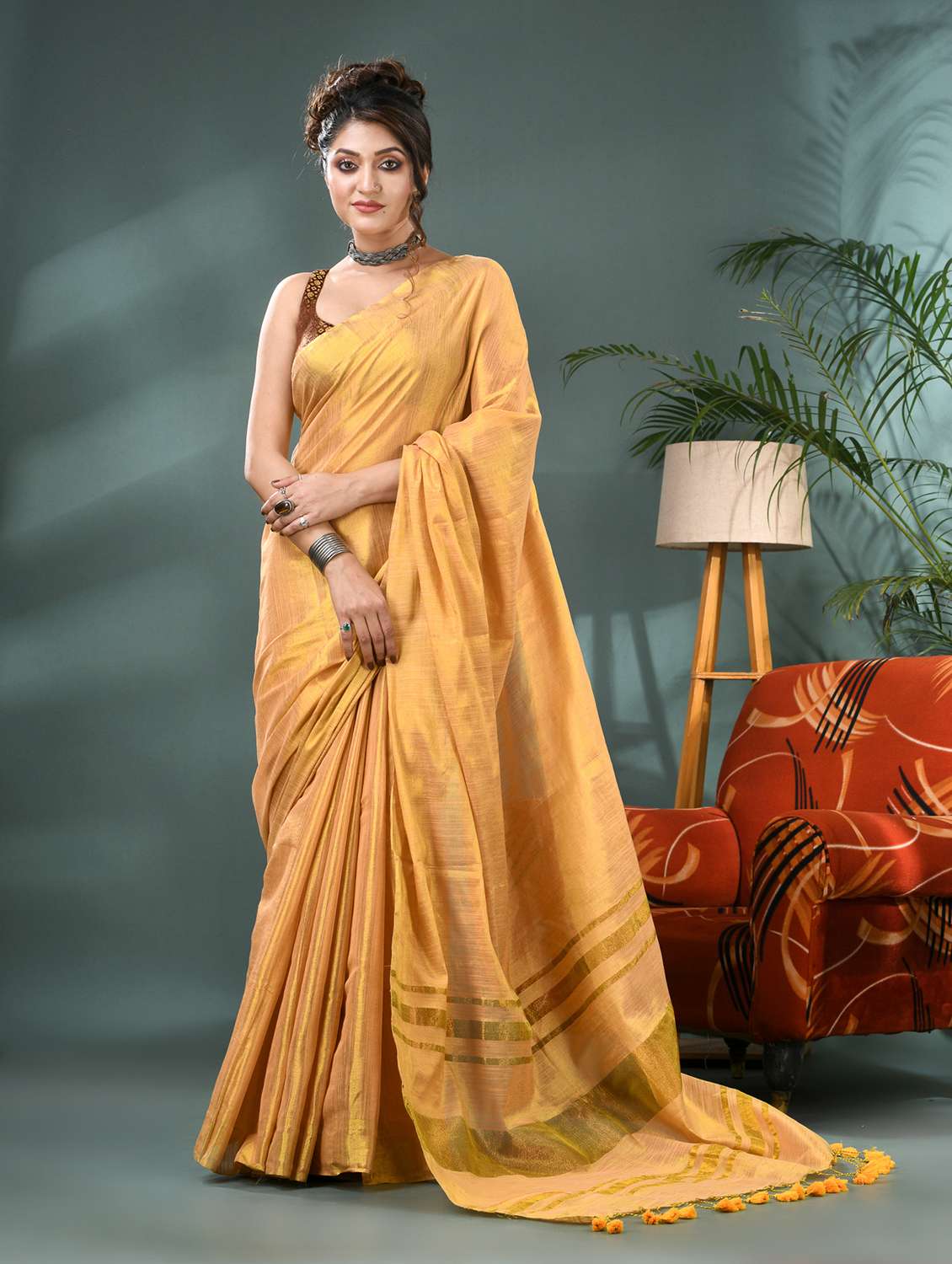 women solid plain saree with blouse
