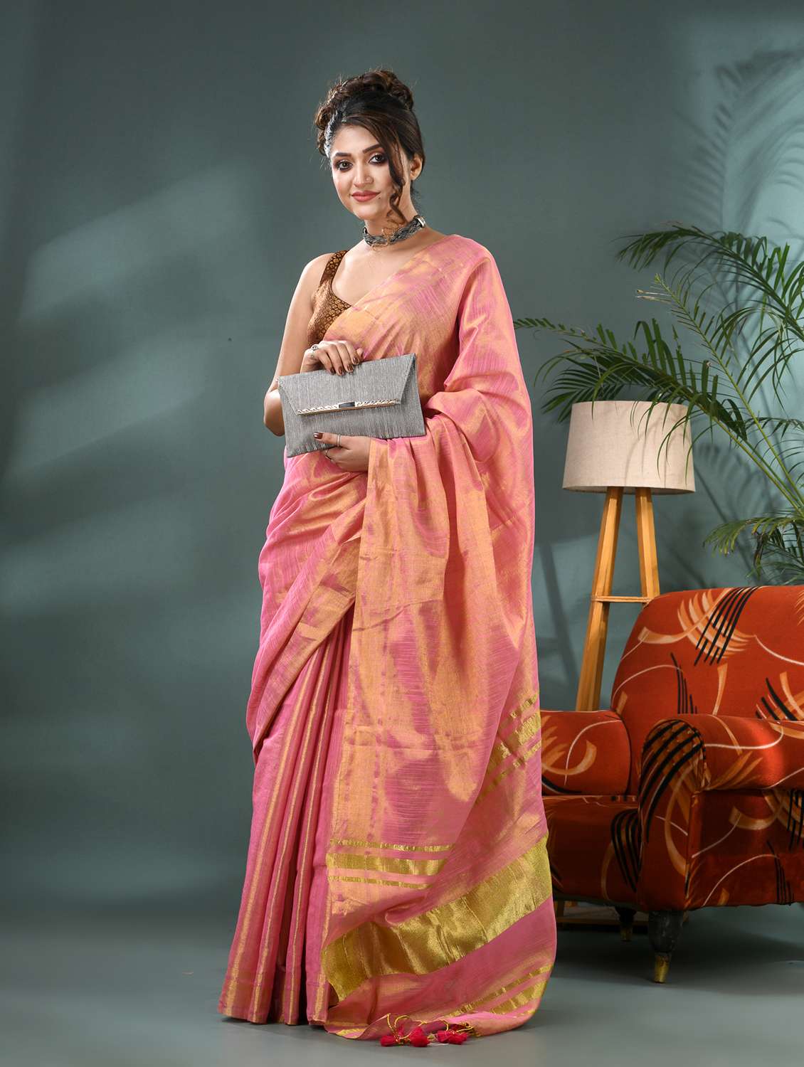 women solid plain saree with blouse - 21986599 -  Standard Image - 1