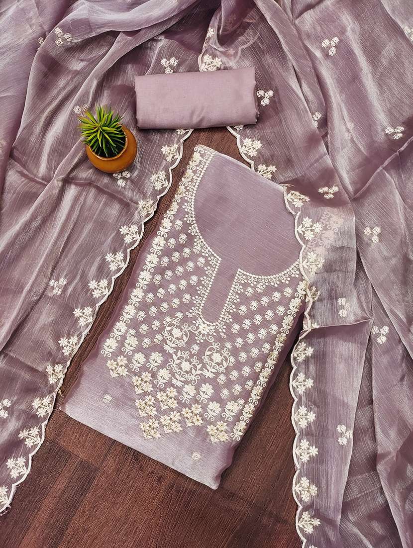 women solid with work embroidered unstitched suit set - 21986639 -  Standard Image - 1