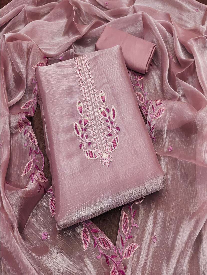 women solid with work embroidered unstitched suit set