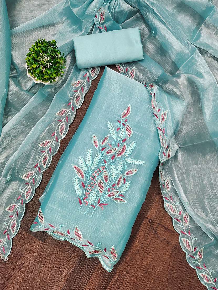 women solid with work embroidered unstitched suit set - 21986644 -  Standard Image - 1