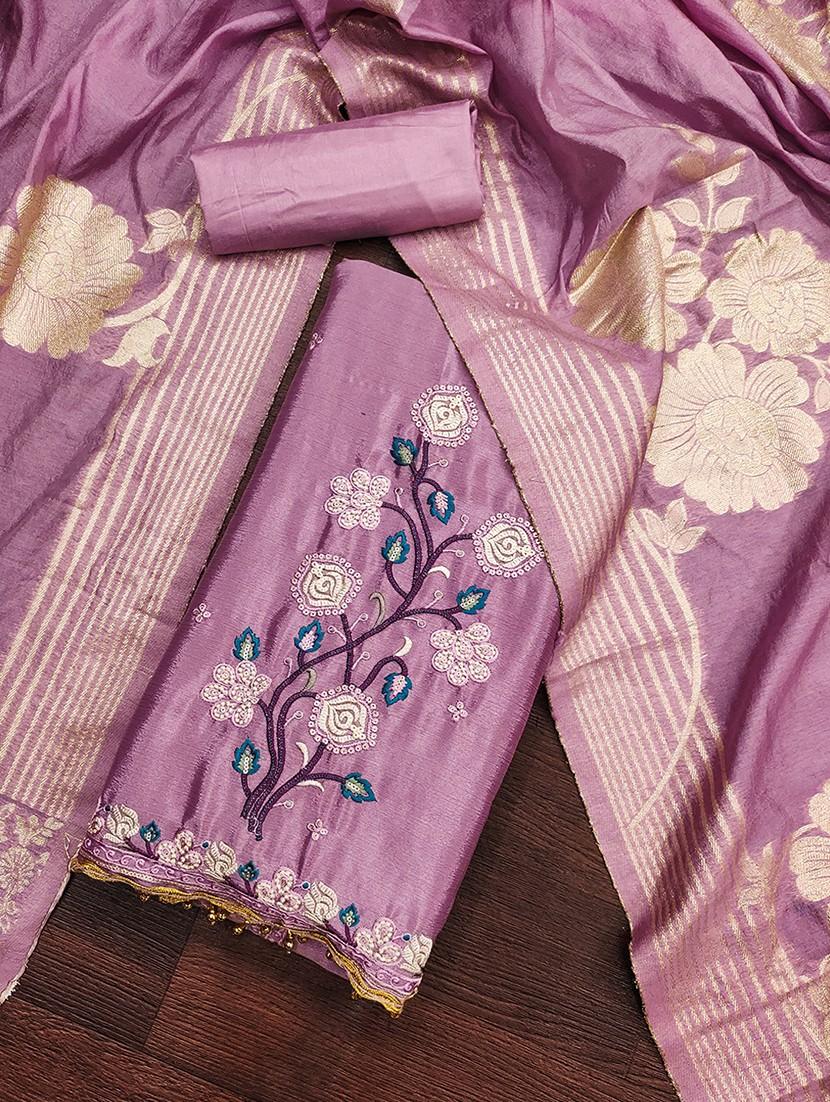 women solid with work embroidered unstitched suit set - 21986647 - Standard Image - 1