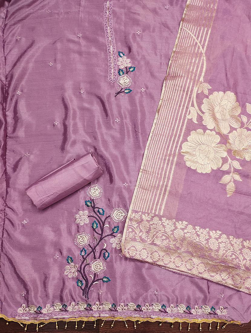 women solid with work embroidered unstitched suit set - 21986647 -  Standard Image - 1