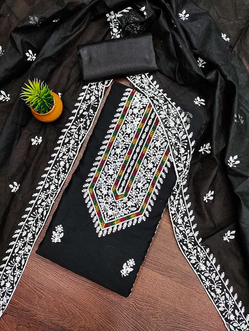 women solid with work embroidered unstitched suit set - 21986654 -  Standard Image - 1