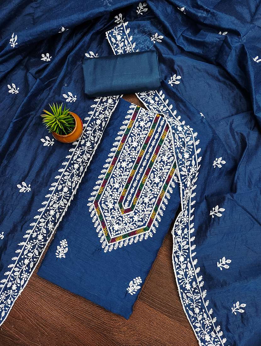 women solid with work embroidered unstitched suit set - 21986655 -  Standard Image - 1