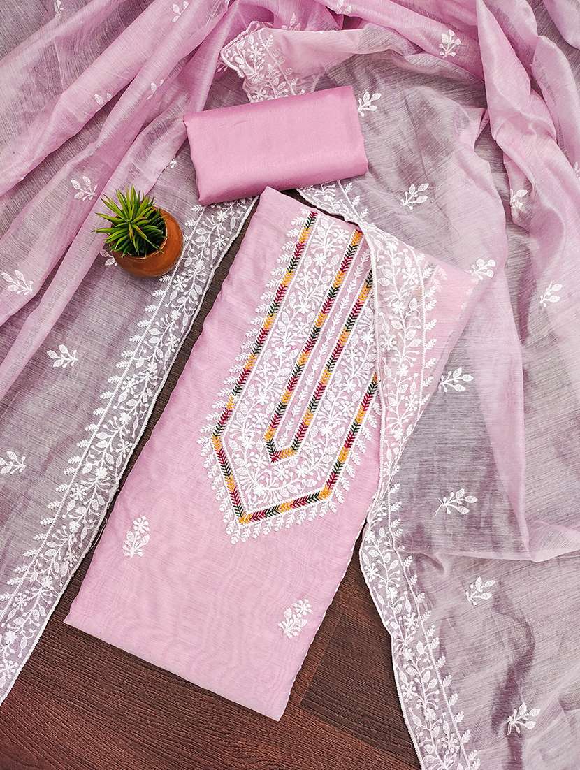 women solid with work embroidered unstitched suit set - 21986658 -  Standard Image - 1