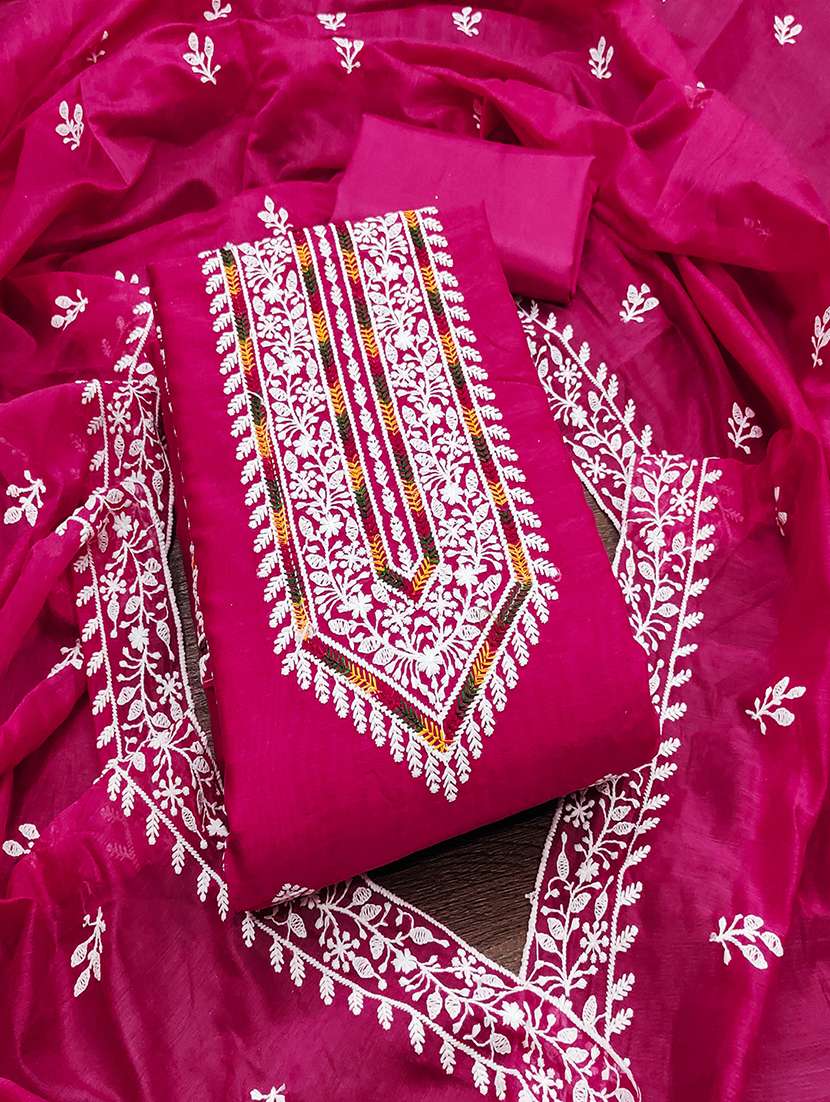 women solid with work embroidered unstitched suit set