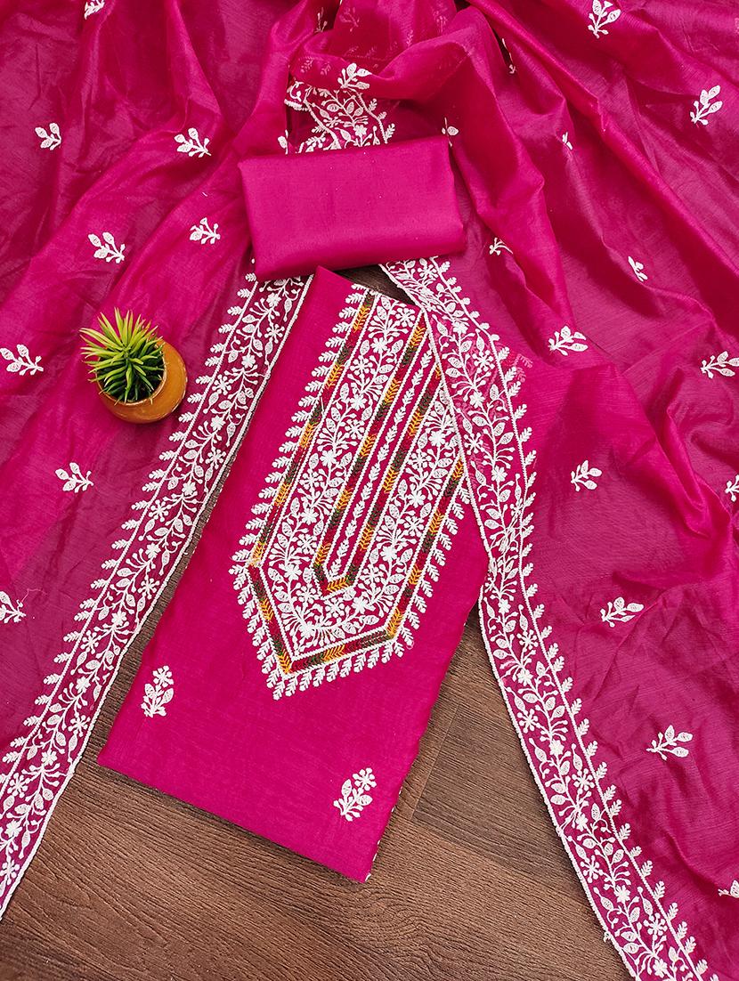 women solid with work embroidered unstitched suit set - 21986659 - Standard Image - 1