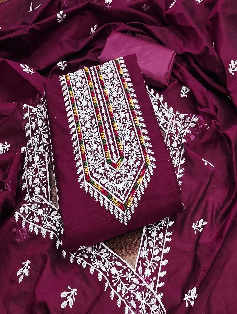 women solid with work embroidered unstitched suit set