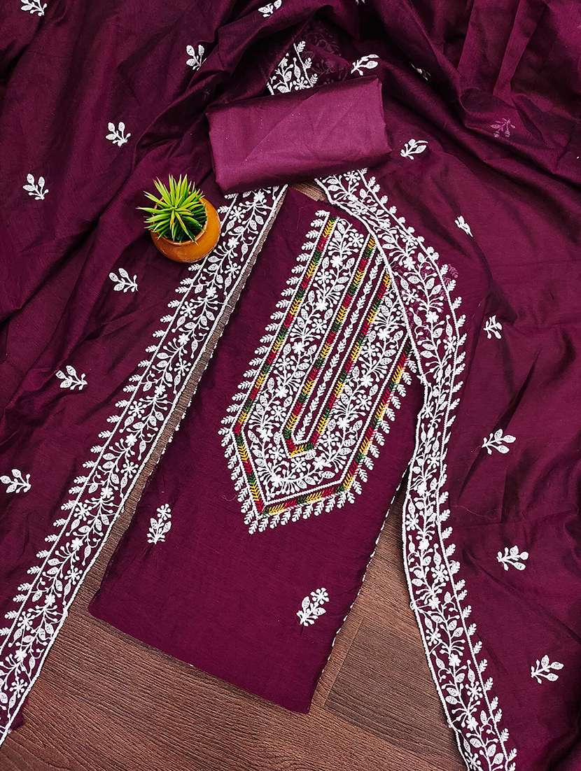 women solid with work embroidered unstitched suit set - 21986660 -  Standard Image - 1