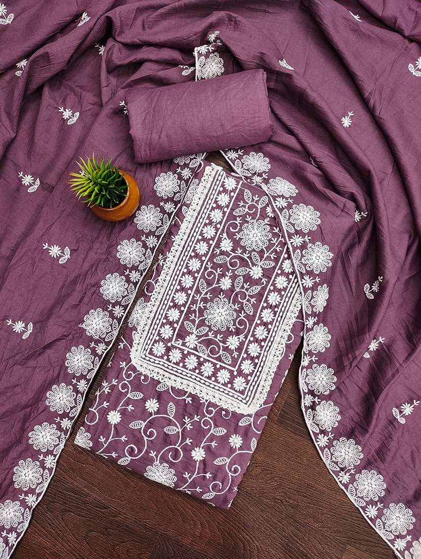women solid with work embroidered unstitched suit set - 21986663 -  Standard Image - 1