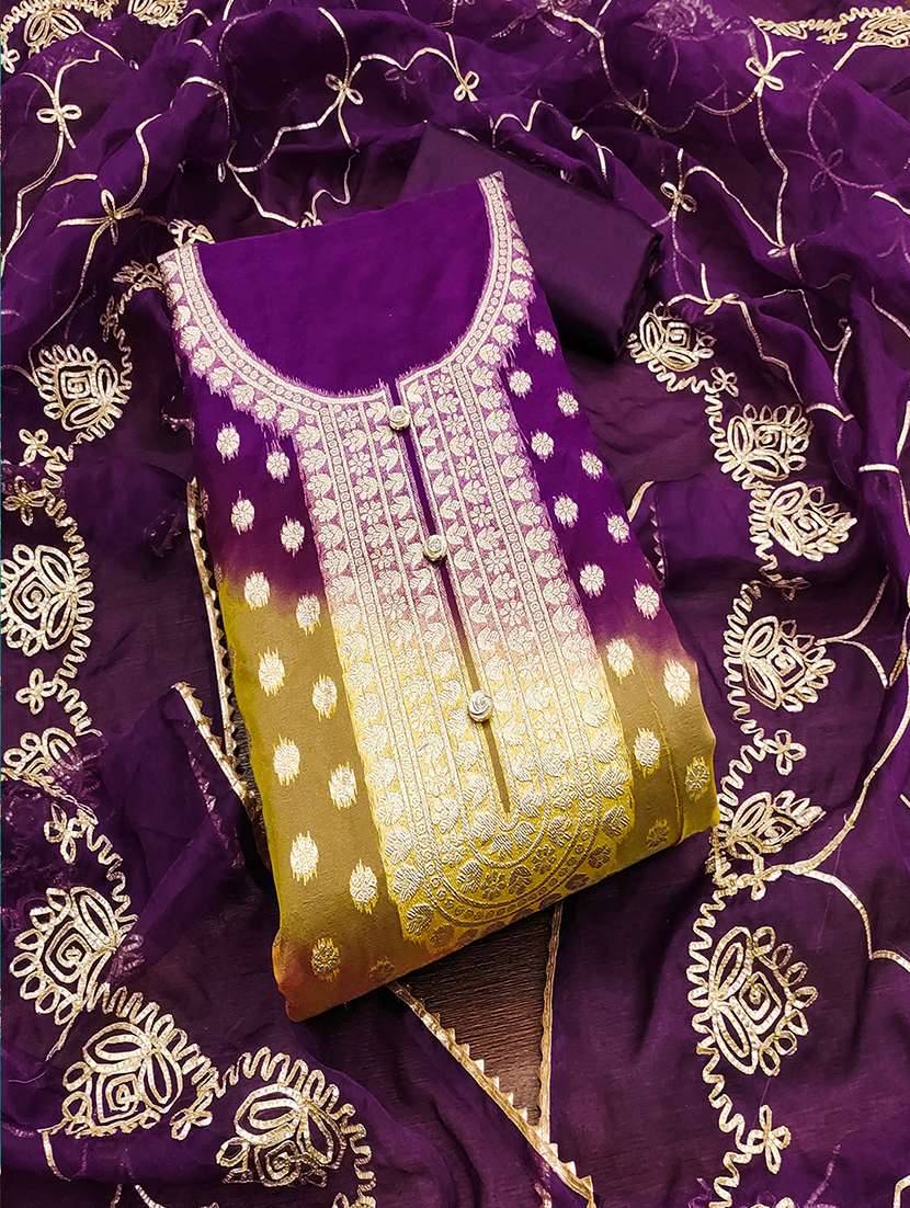 women self design zari work unstitched suit set