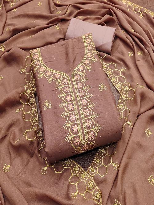 women solid with work embroidered unstitched suit set - 21986670 - Standard Image - 0