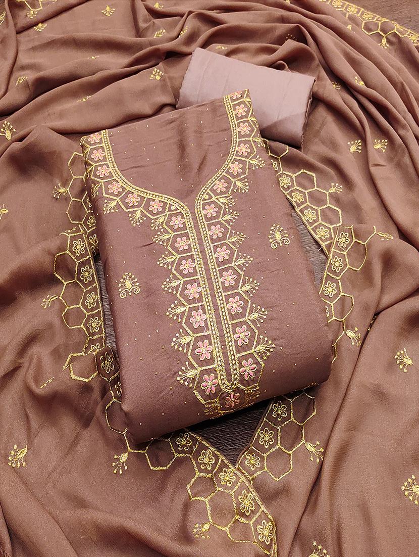 women solid with work embroidered unstitched suit set - 21986670 - Zoom Image - 0