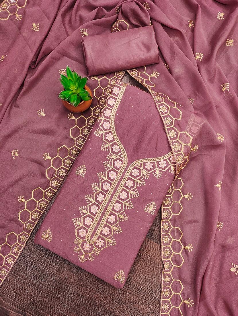 women solid with work embroidered unstitched suit set - 21986671 - Standard Image - 1