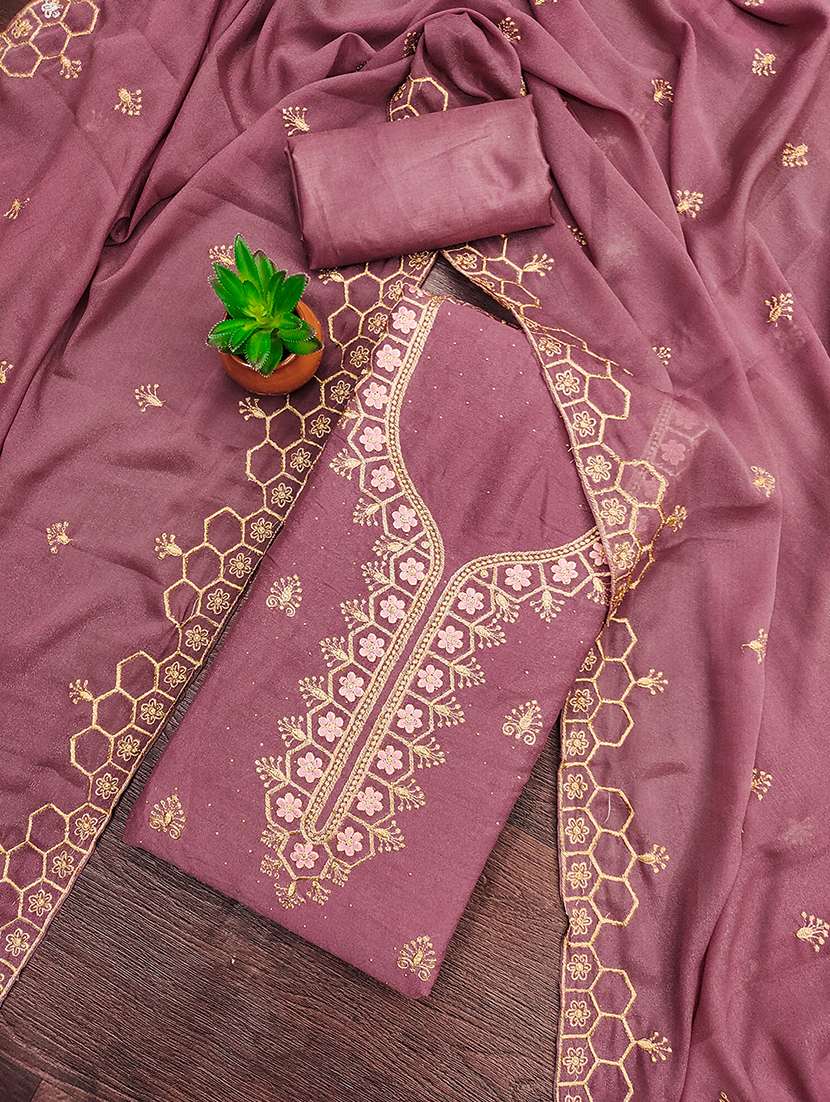 women solid with work embroidered unstitched suit set - 21986671 -  Standard Image - 1