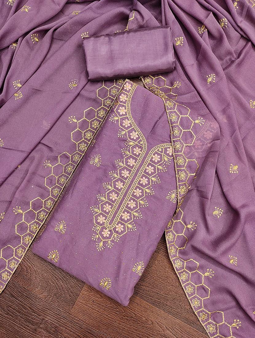 women solid with work embroidered unstitched suit set - 21986672 -  Standard Image - 1