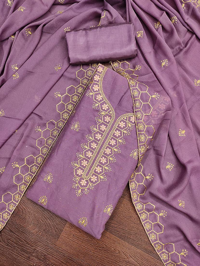 women solid with work embroidered unstitched suit set - 21986672 - Standard Image - 1