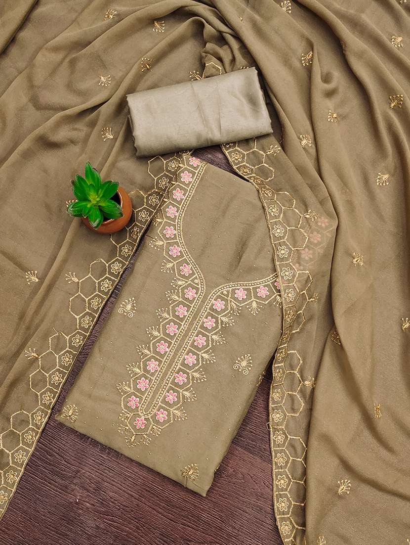 women solid with work embroidered unstitched suit set - 21986673 -  Standard Image - 1