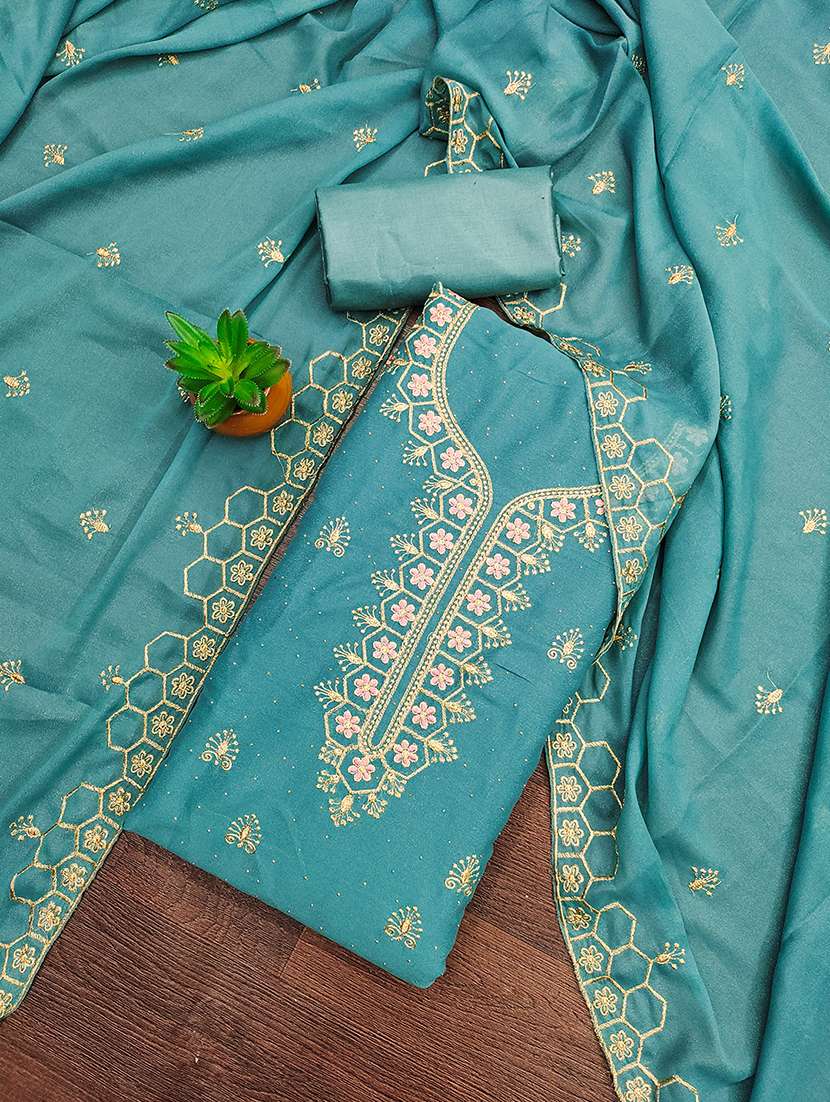 women solid with work embroidered unstitched suit set - 21986674 -  Standard Image - 1