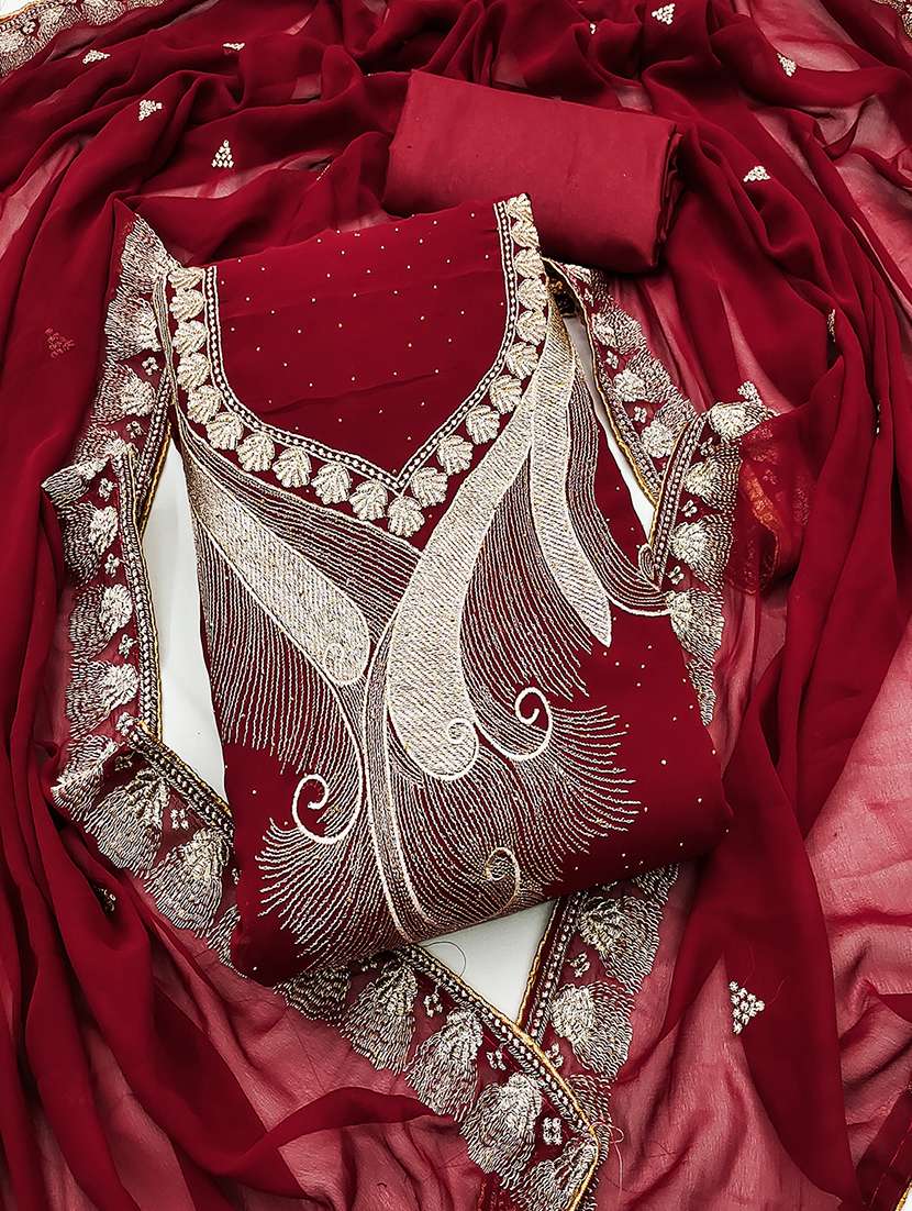 women solid with work unstitched suit set