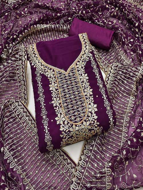 women solid with work embroidered unstitched suit set - 21986682 -  Standard Image - 0