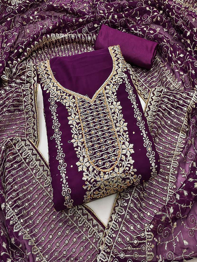 women solid with work embroidered unstitched suit set