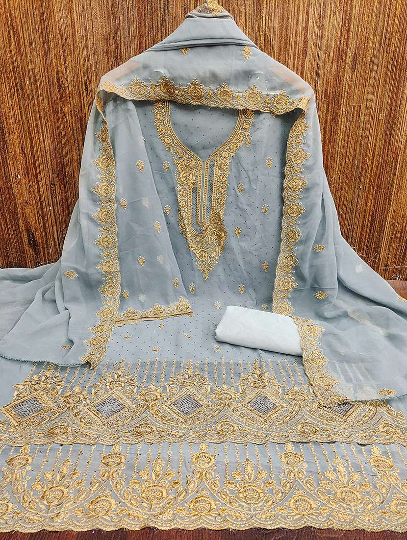 women solid with work embroidered unstitched suit set - 21986687 -  Standard Image - 1