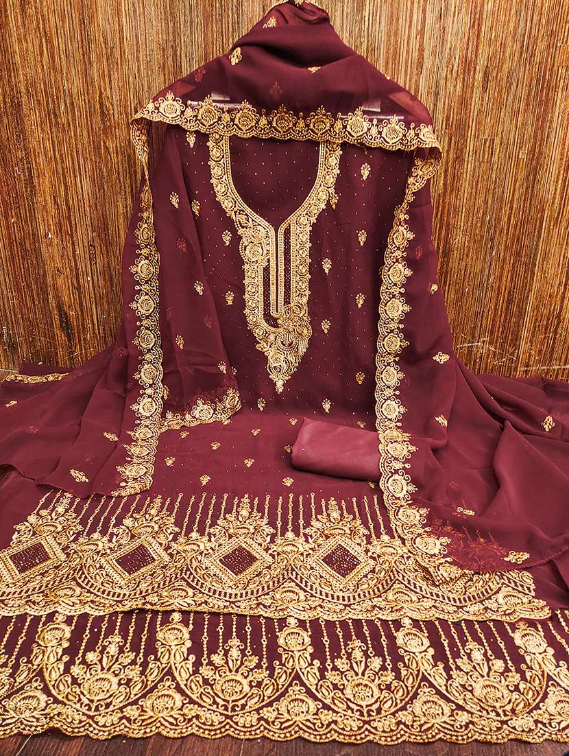 women solid with work embroidered unstitched suit set - 21986688 -  Standard Image - 1