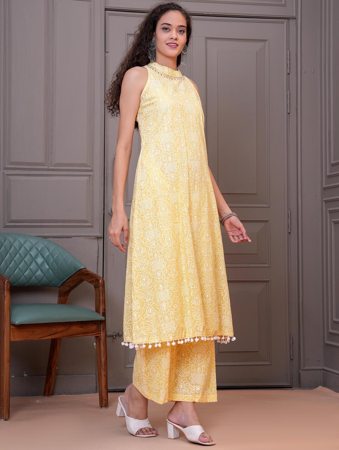 women bandhani print halter neck kurta and pant set - 21986706 - Standard Image - 1