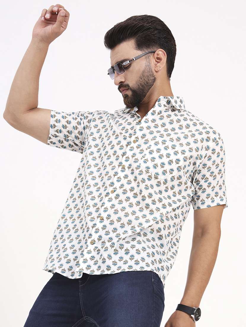 men printed short sleeve regular fit casual shirt