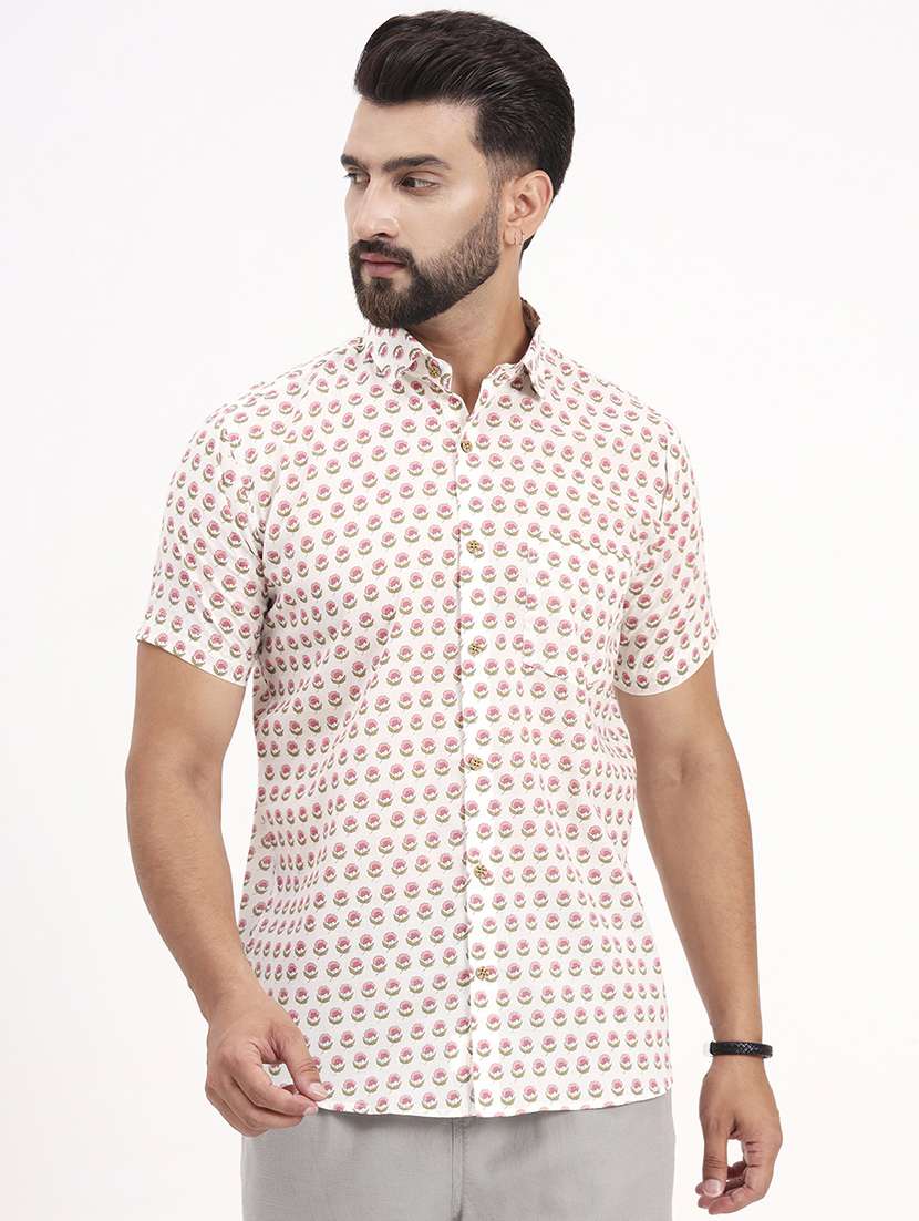 men printed short sleeve regular fit casual shirt - 21986724 - Standard Image - 1