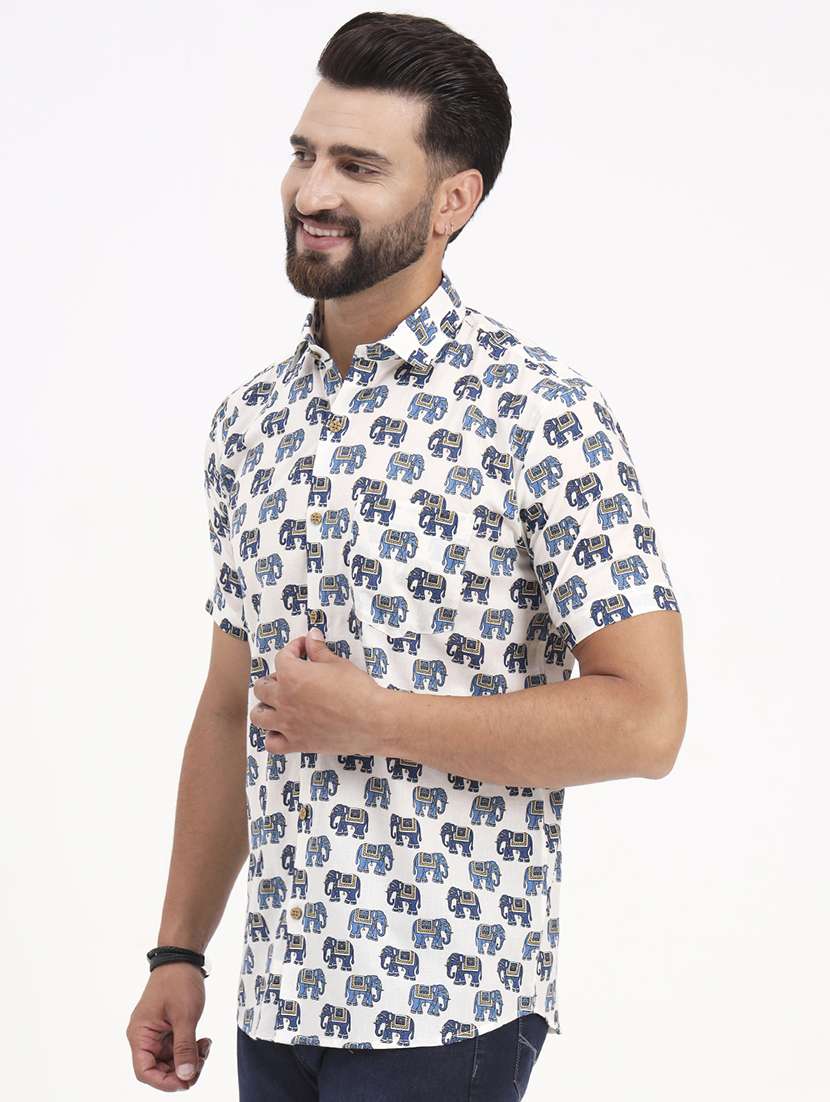 men printed short sleeve regular fit casual shirt - 21986725 -  Standard Image - 1