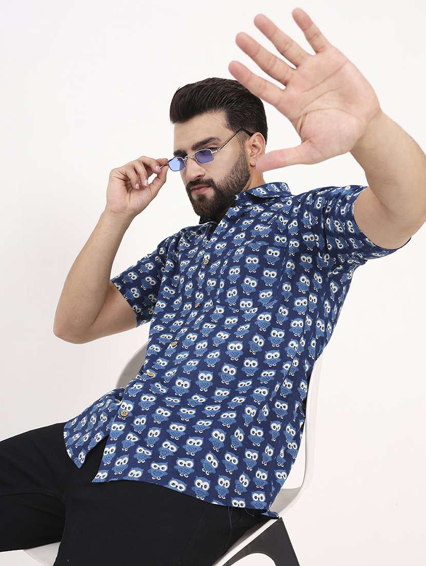 men printed short sleeve regular fit casual shirt