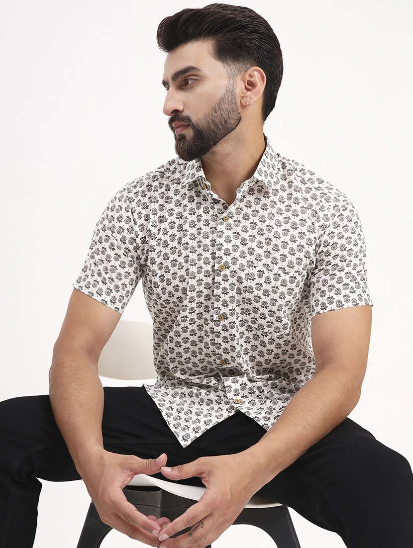 men printed short sleeve regular fit casual shirt