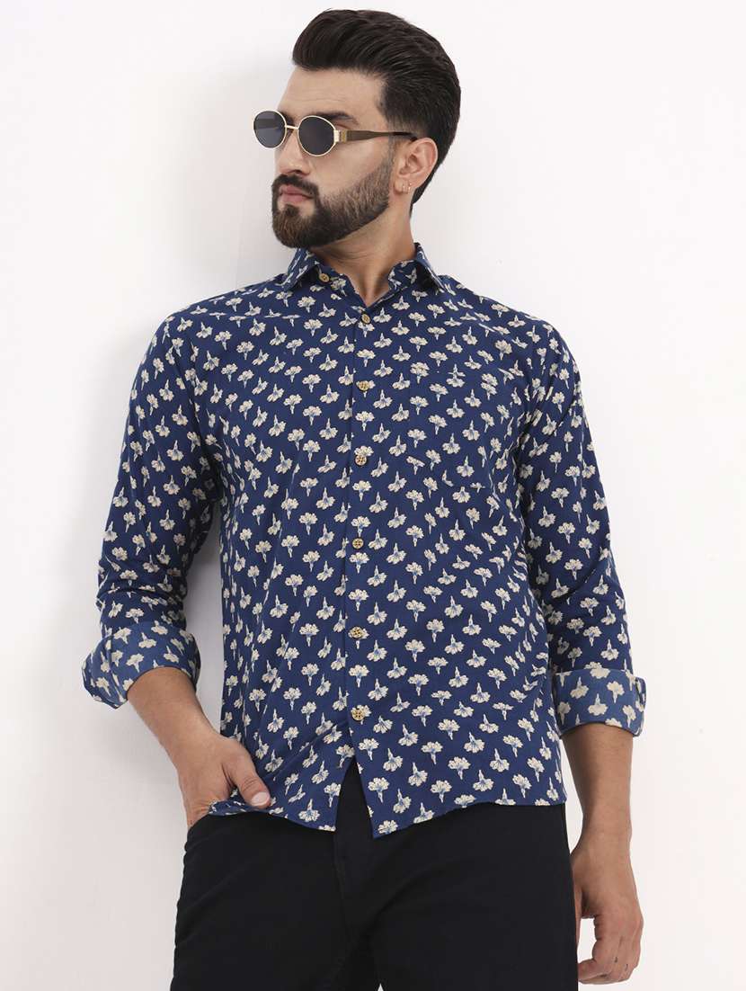 men printed long sleeve regular fit casual shirt