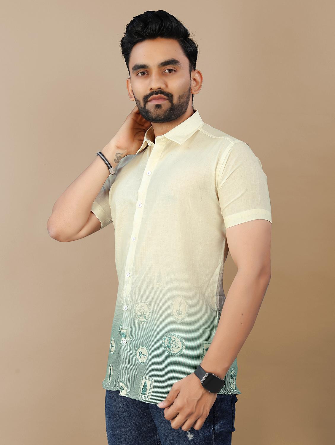 men printed short sleeve collared regular fit shirt - 21986759 - Standard Image - 1