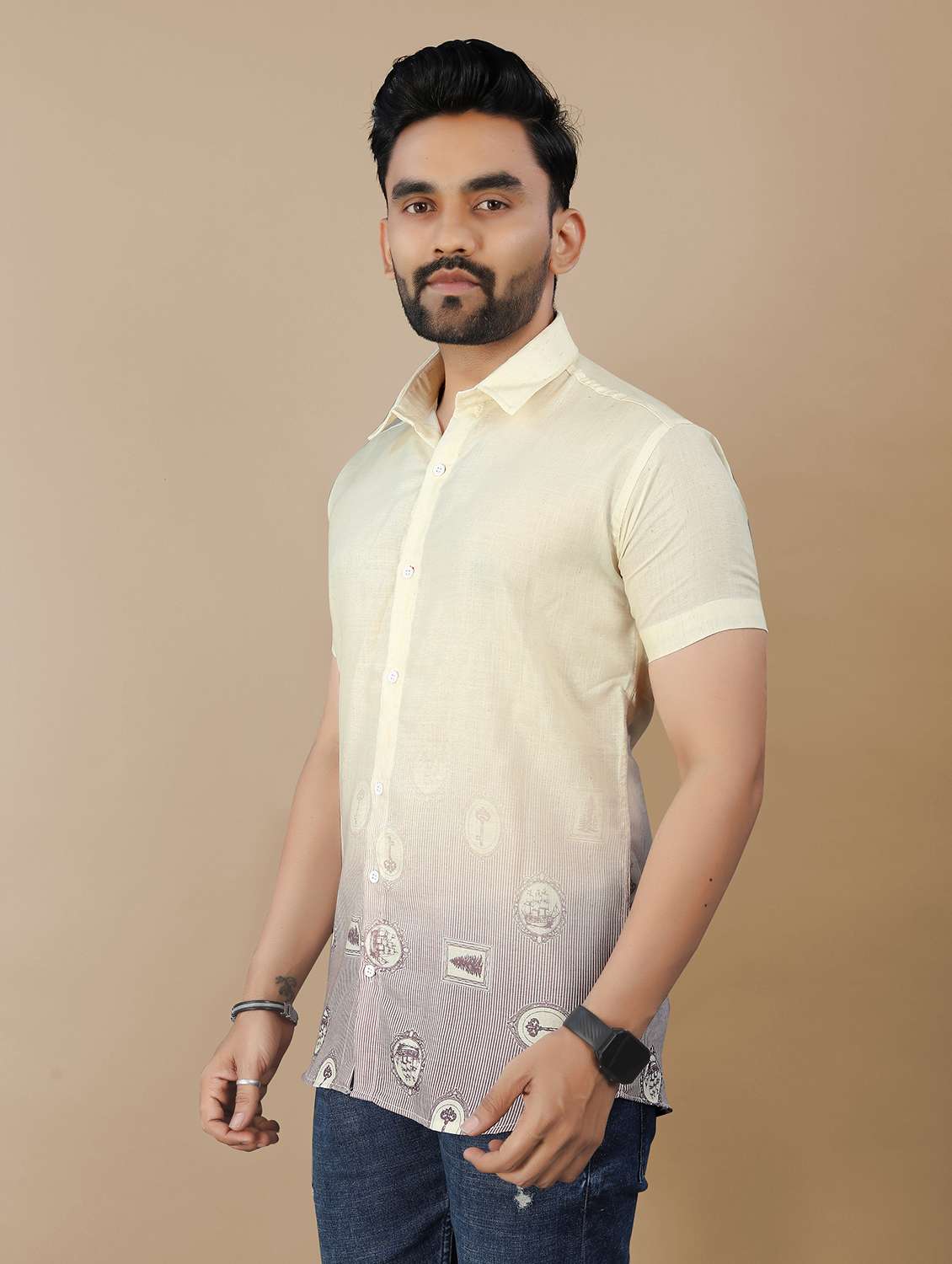 men printed short sleeve collared regular fit shirt - 21986760 - Standard Image - 1