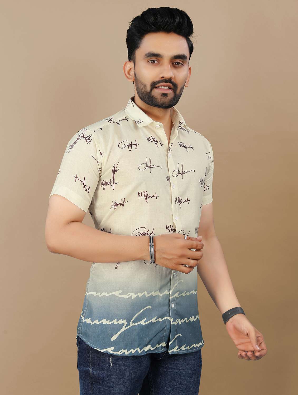men printed short sleeve collared regular fit shirt - 21986764 - Standard Image - 1