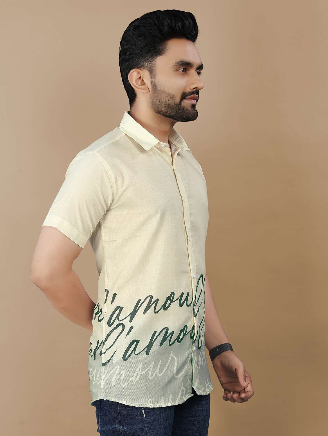 men printed short sleeve collared regular fit shirt - 21986766 - Standard Image - 1