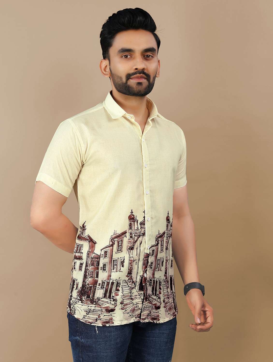 men printed short sleeve collared regular fit shirt - 21986767 -  Standard Image - 1