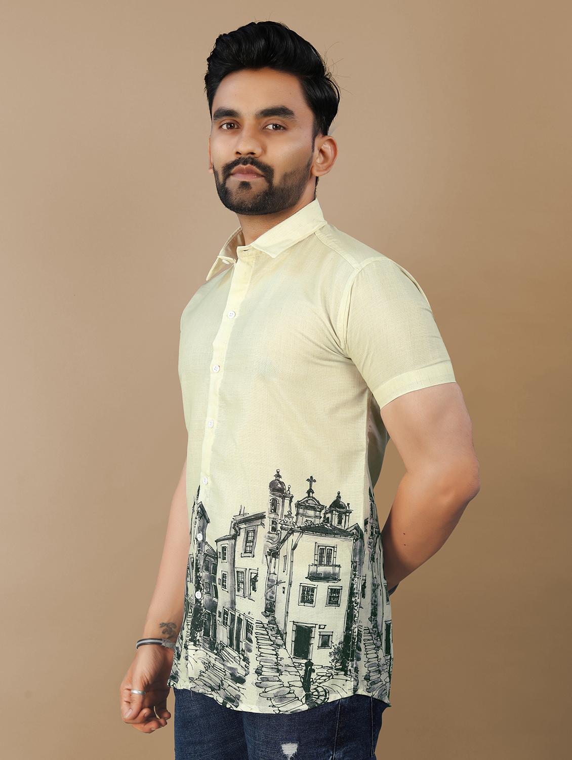 men printed short sleeve collared regular fit shirt - 21986768 - Standard Image - 1