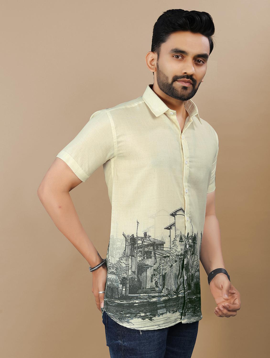 men printed short sleeve collared regular fit shirt - 21986769 - Standard Image - 1
