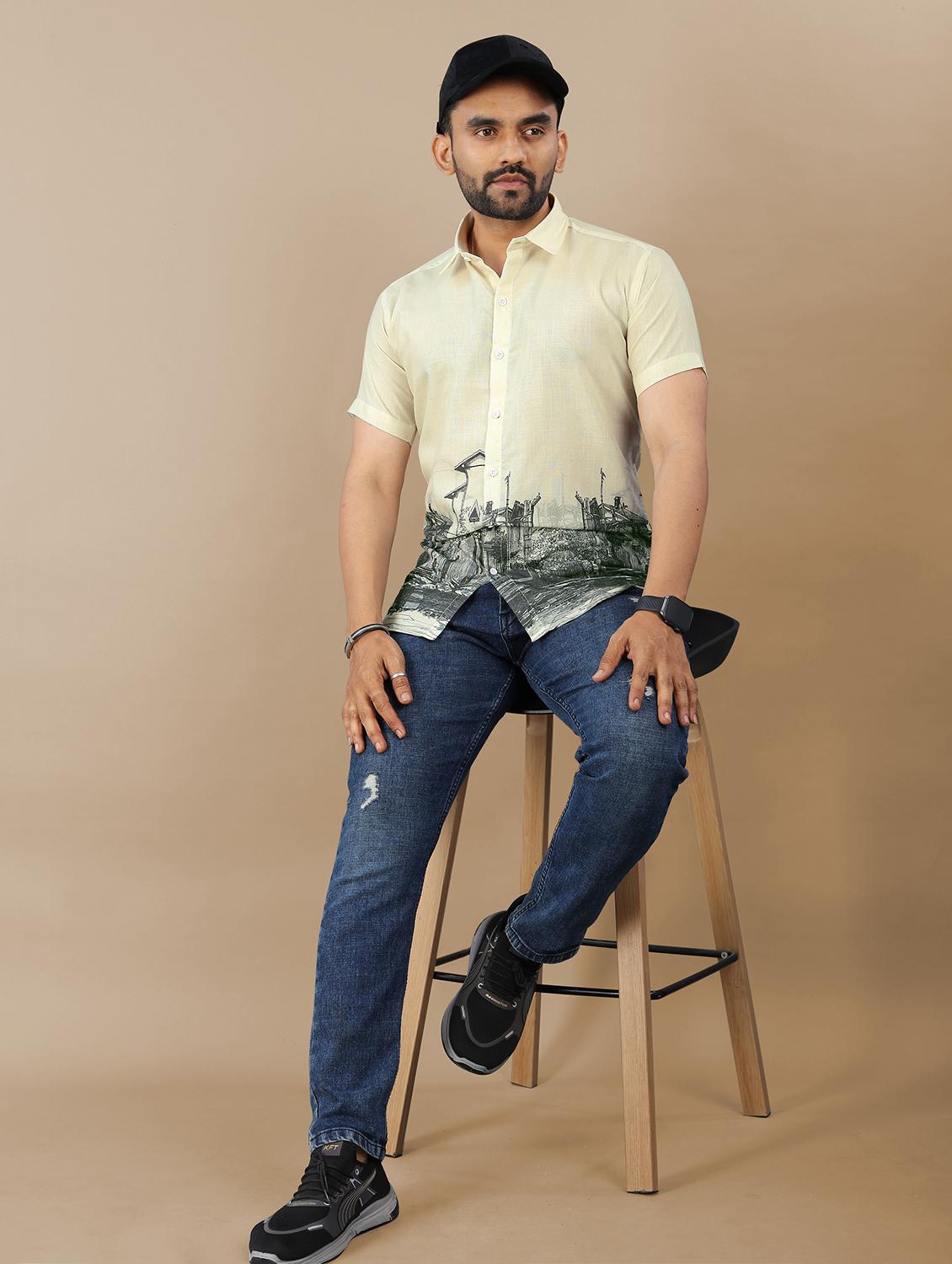 men printed short sleeve collared regular fit shirt - 21986769 - Standard Image - 4