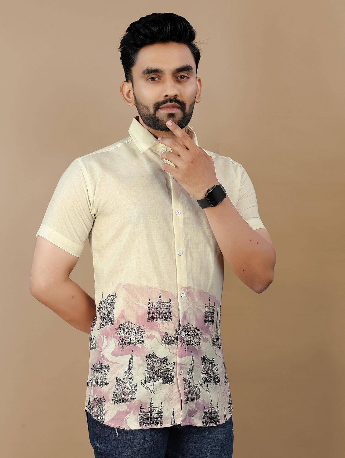 men printed short sleeve collared regular fit shirt - 21986770 -  Standard Image - 1