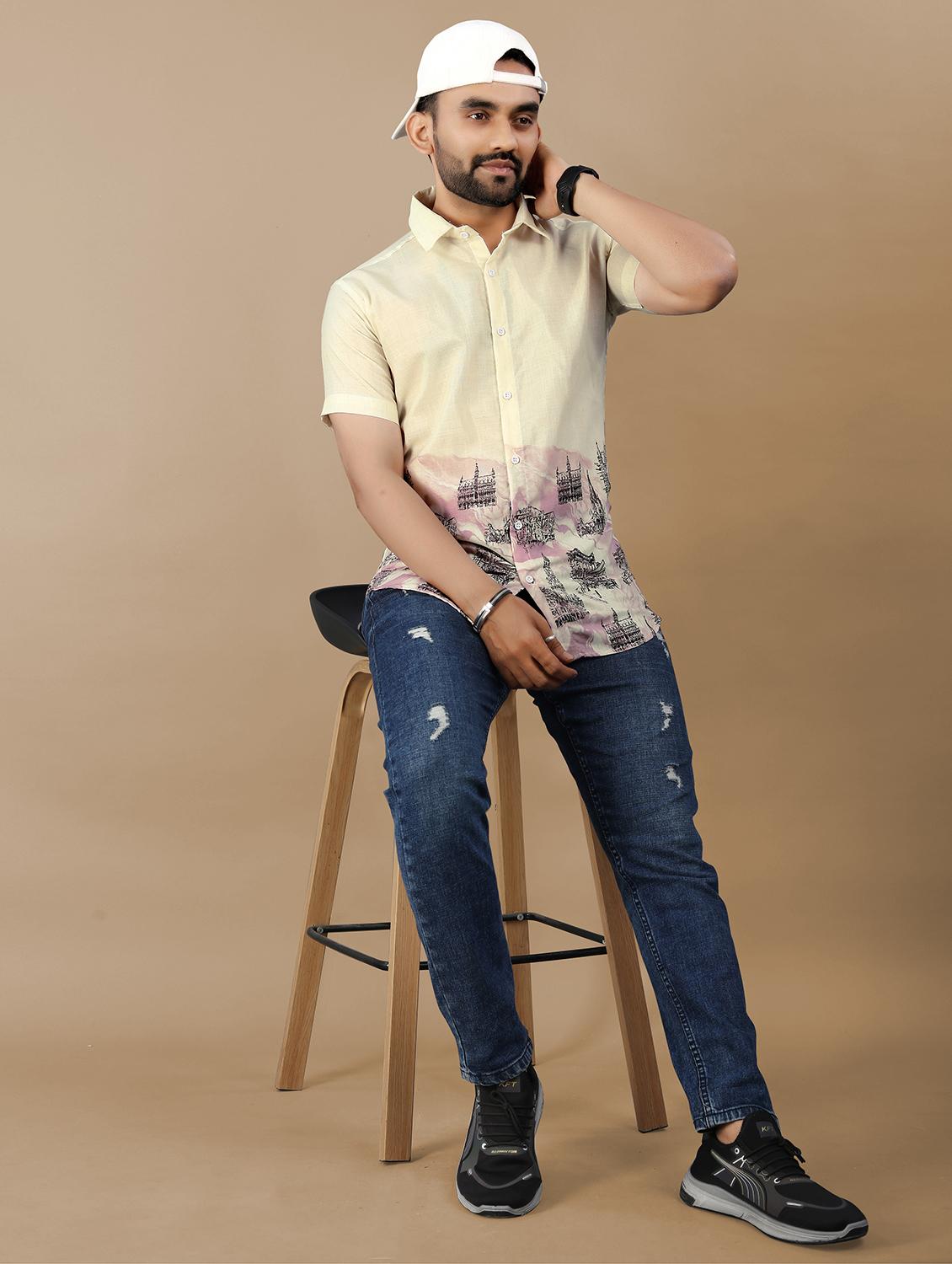 men printed short sleeve collared regular fit shirt - 21986770 - Standard Image - 4