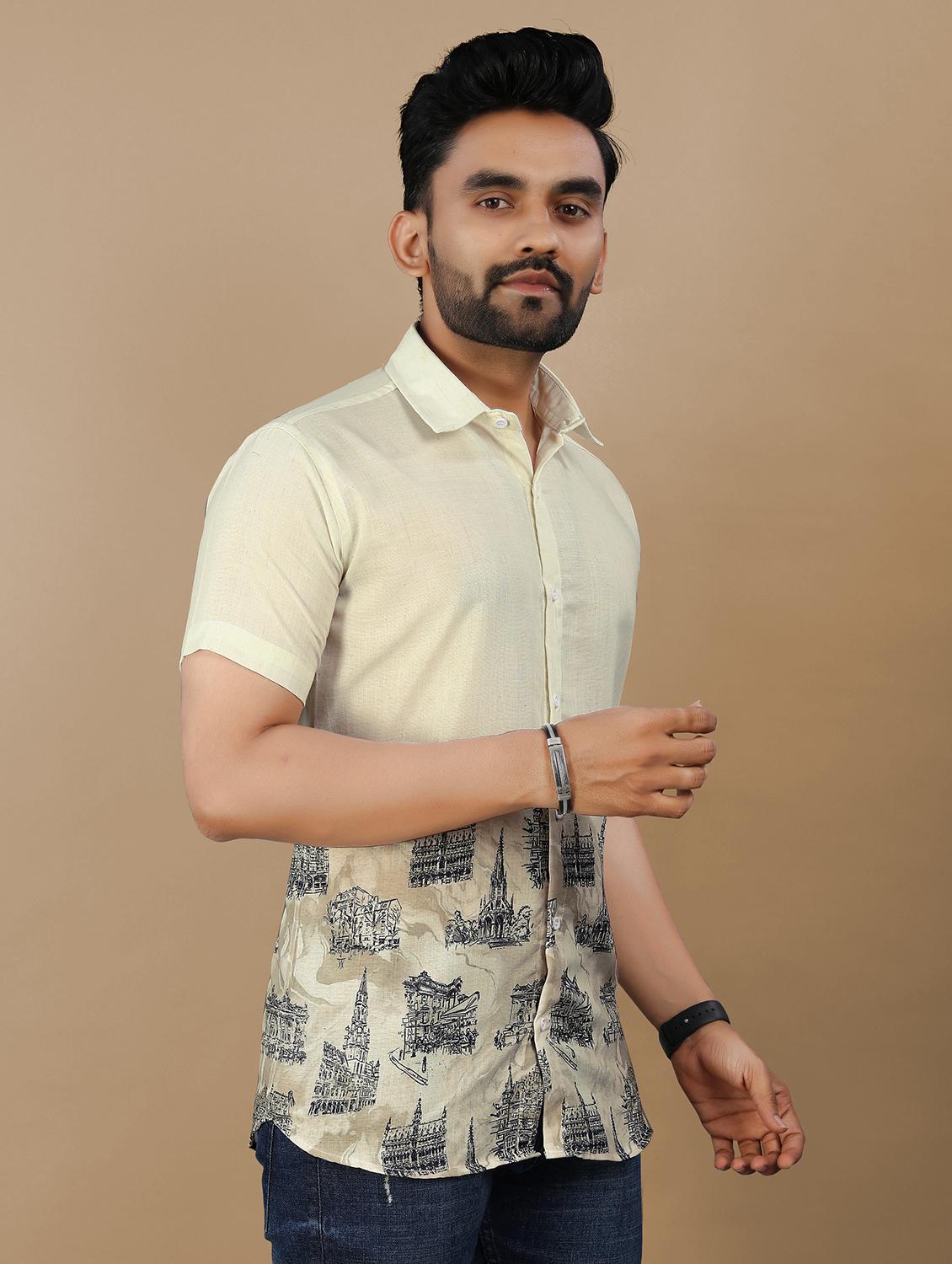 men printed short sleeve collared regular fit shirt - 21986771 - Standard Image - 1