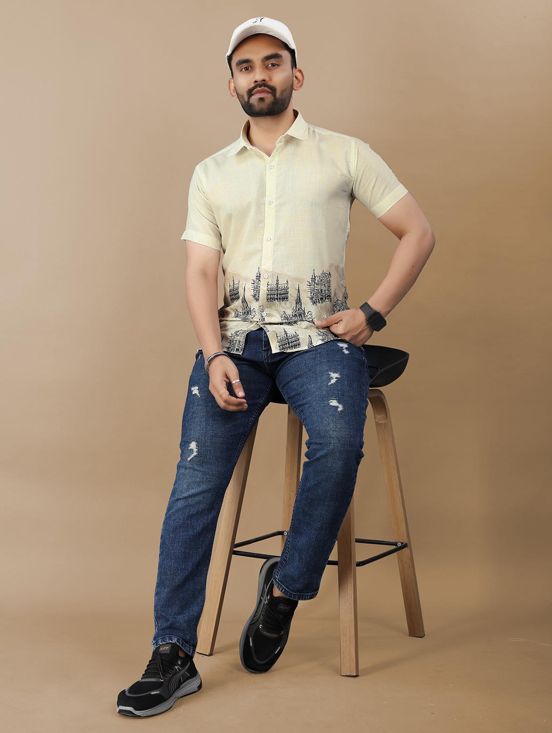 men printed short sleeve collared regular fit shirt - 21986771 - Standard Image - 4